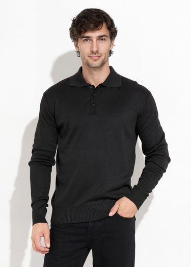 Pull maille fine avec laine et col polo Noir