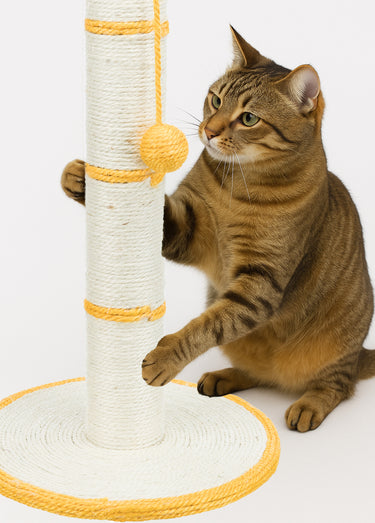 Tronc à griffer sisal + balle, pour chat Jaune