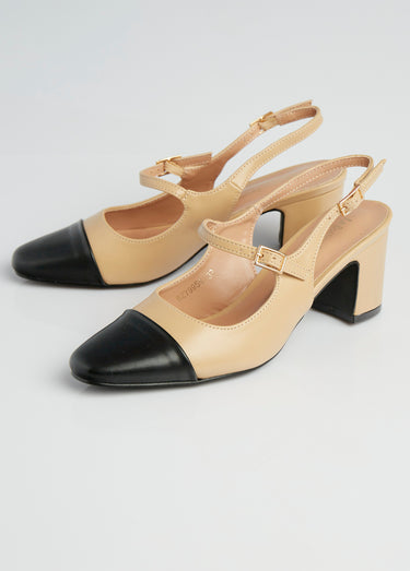 Escarpins style babies, bout rapporté Beige/Noir