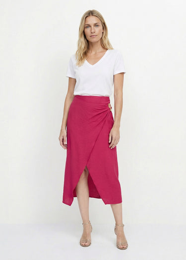Jupe portefeuille détail métal bijou Fuchsia