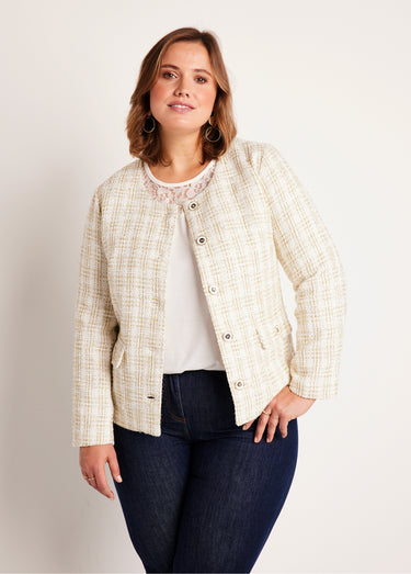 Veste courte sans col tissu effet tweed Naturel/Dore
