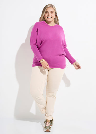 Pull maille fine jauge épaules descendues Mauve