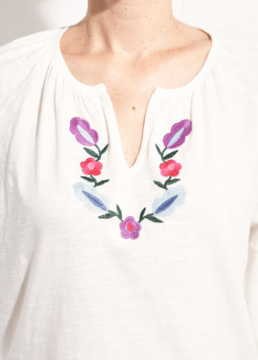 T-shirt long brodé manches longues Blanc