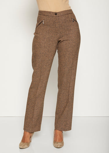 Pantalon droit chevrons ou chiné entrejambe 70 cm Chevrons Marron