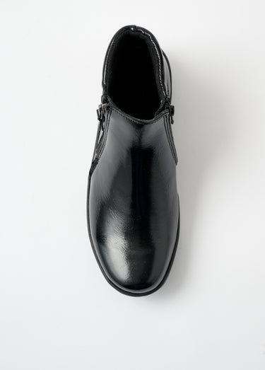 Low boots largeur confort zippés cuir fantaisie Vernis Noir