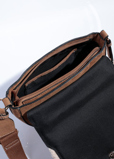 Sac à main demi lune suédine et fourrure Sable