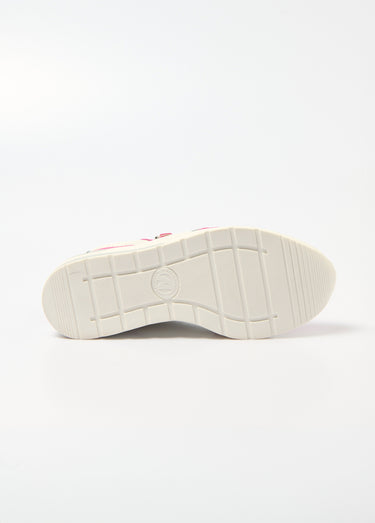 Baskets grande largeur compensées cuir Fuchsia/Blanc