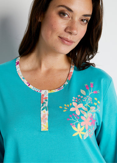 Chemise de nuit mi-longue manches longues Vert Canard