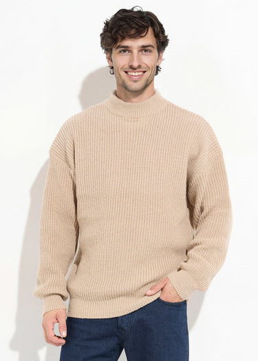 Pull épais chaud torsadé col montant Taupe