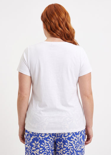 T-shirt encolure V avec broderie Amour Blanc/Bleu