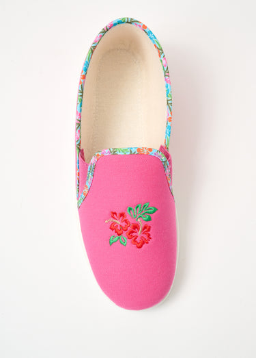 Chaussons largeur confort brodés élastiqués Rose