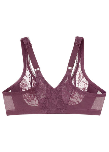 Soutien-gorge WonderWire Dentelle Dos Nageur à Fermeture Frontale, Spécial Grandes Tailles n°9246 Prune