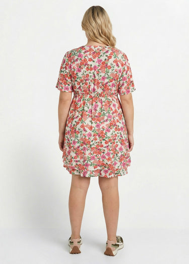 Robe courte cache coeur motif fleuri vif Rose/Orange