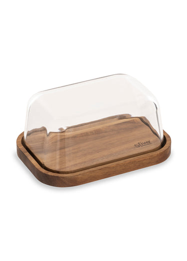 Beurrier en verre avec socle acacia Bois