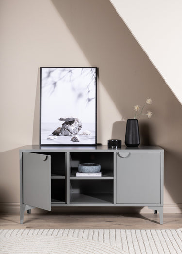 Meuble bas 2 portes 2 tablettes en acier Gris