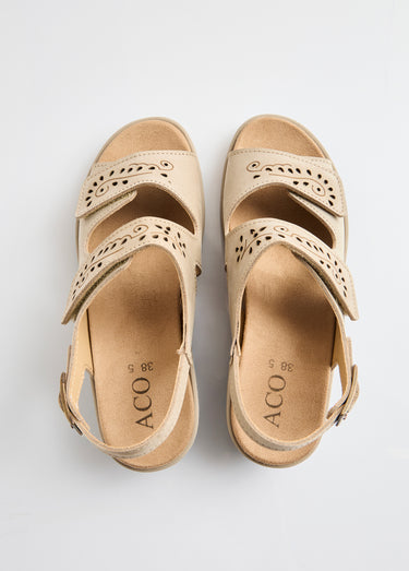 Sandales cuir grande largeur scratchées Taupe