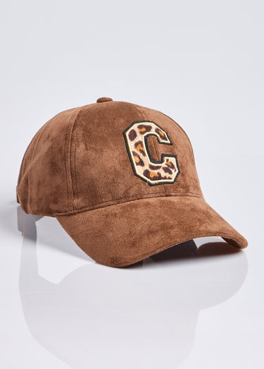 Casquette en simili daim, détail léopard Marron