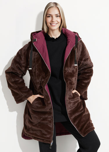 Parka réversible fourrure, avec capuche Bordeaux