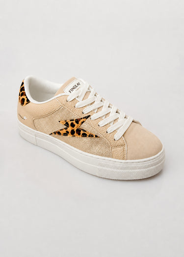 Baskets métallisées léopard détail éclair Beige Leopard