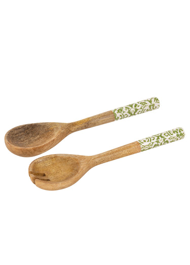 2 couverts à salade bois décor arabesques Beige/Vert