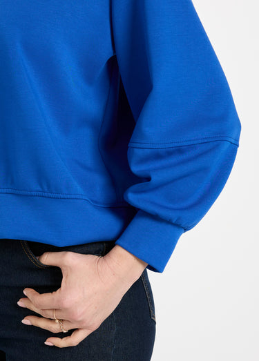 Sweat court col rond en maille douce Bleu Vif