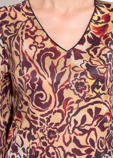 Tunique col V imprimé fleuri baroque Beige/Marron