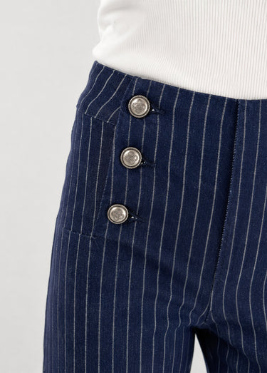 Jean à pont taille haute denim brut rayé Brut rayé