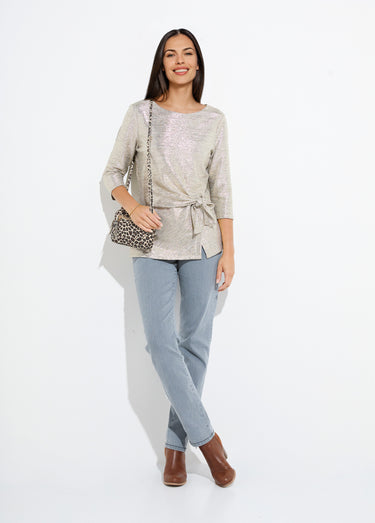 T-shirt long doré effet noué manches 3/4 Dore