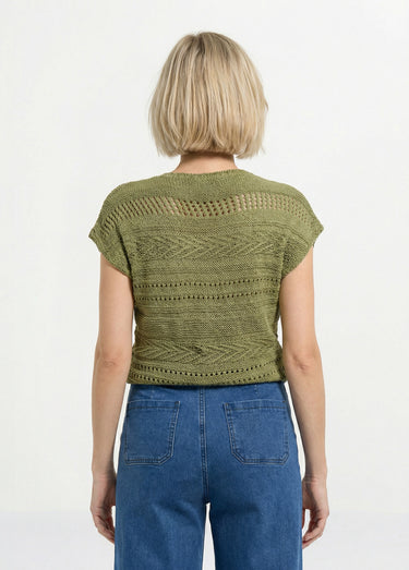 Pull manches courtes grosse maille Kaki