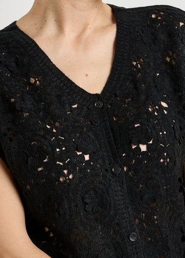 Gilet sans manches effet crochet Noir