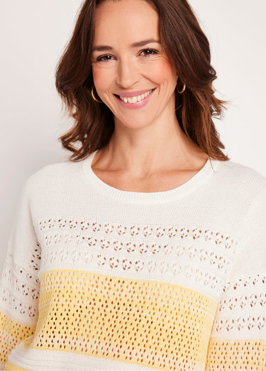Pull ajouré manches 3/4 coton Vanille