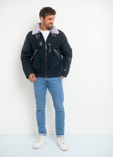 Veste style aviateur col montant fourré Noir