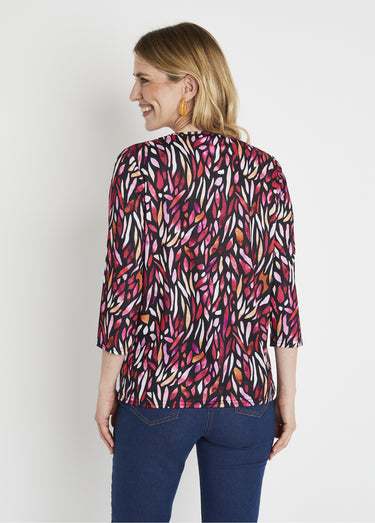 T-shirt court imprimé fantaisie col rond Mandarine/Rose