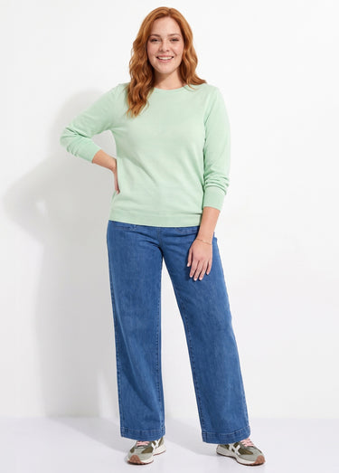 Pull laine mérinos manches longues Vert Nil