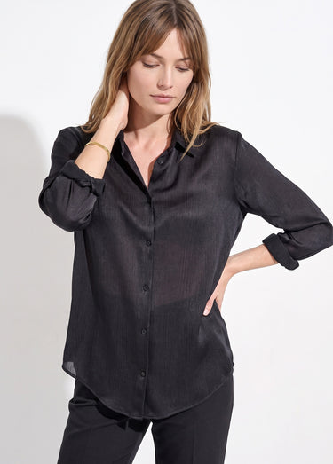 Chemisier boutonné satin manches longues Noir