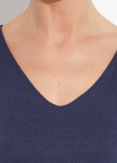 Pull fin avec angora et laine, col V Marine