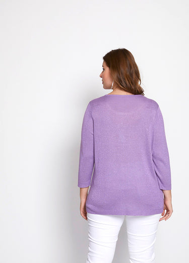 Pull maille scintillante finition strassée Lilas