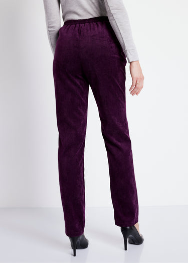 Pantalon droit taille élastiquée velours milleraies Prune