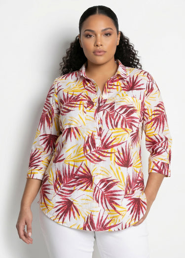 Chemisier boutonné long coton imprimé Imprime Rouge