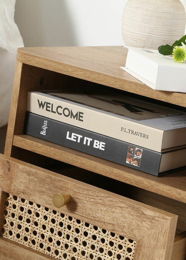 PALMO Table de chevet, cannage rotin Bois Clair