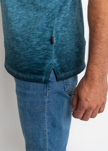 T-shirt col tunisien chiné avec motif Bleu