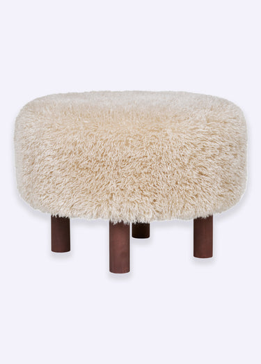 Pouf rond imitation fourrure poils longs Marron Clair