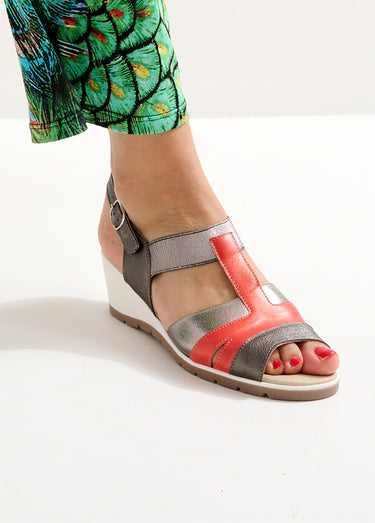 Sandales cuir largeur confort Orange/Bronze