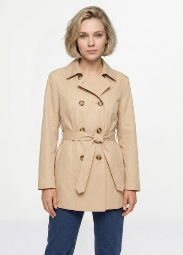 Trench court double boutonnage uni col pointu Beige