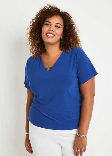T-shirt manches courtes uni ou imprimé Uni Bleu