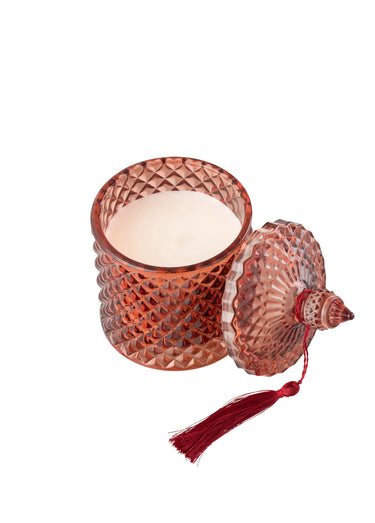 Bougie pot et couvercle verre diamanté Rouge/Rose