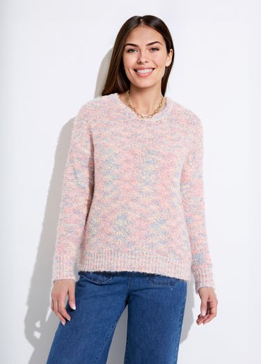 Pull doux col rond maille boule multicolore Chine Rose