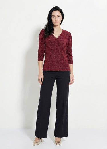 Tunique chic maille métallisée et col V Bordeaux
