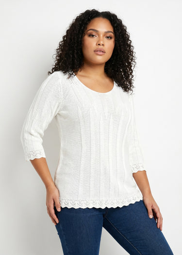 Pull court ajouré col rond Blanc
