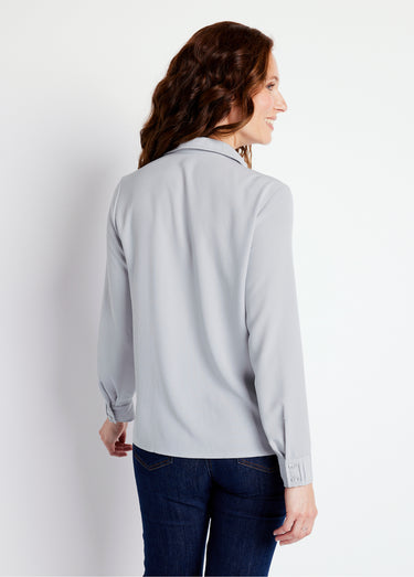 Chemisier uni boutonné long strass col chemise Argent